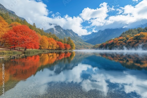 Wallpaper Mural Vibrant autumn landscape with colorful foliage reflecting in calm lake waters Torontodigital.ca