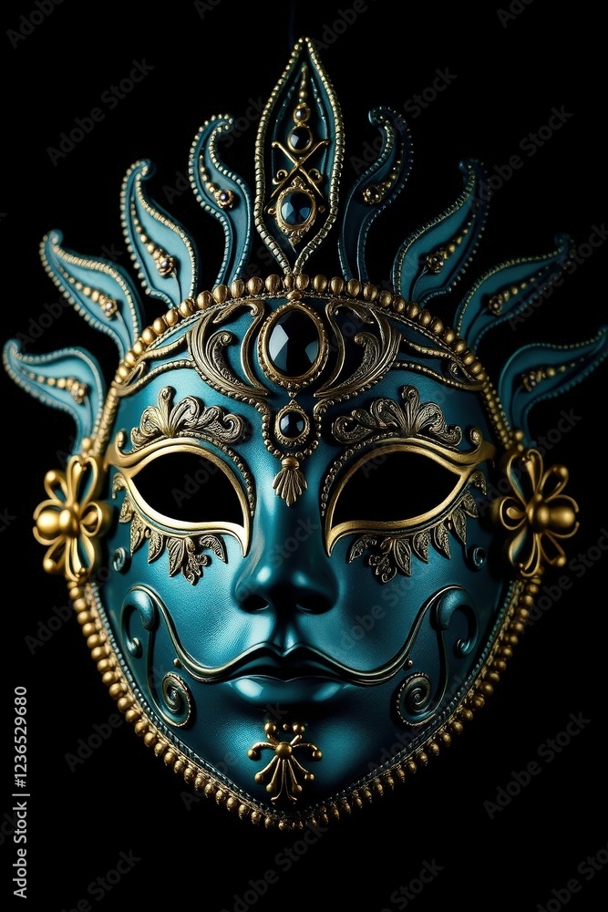 Ornate blue and gold Venetian-style mask for Purim, suitable for luxury events, theatrical productions, and high-end costume parties Ornate blue and gold Venetian-style mask for Purim, suitable for luxury events, theatrical productions, and high-end costume parties