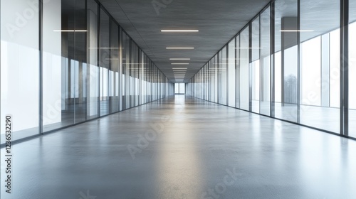 Wallpaper Mural Long corridor with concrete floor and transparent walls in modern space 3D Render Torontodigital.ca