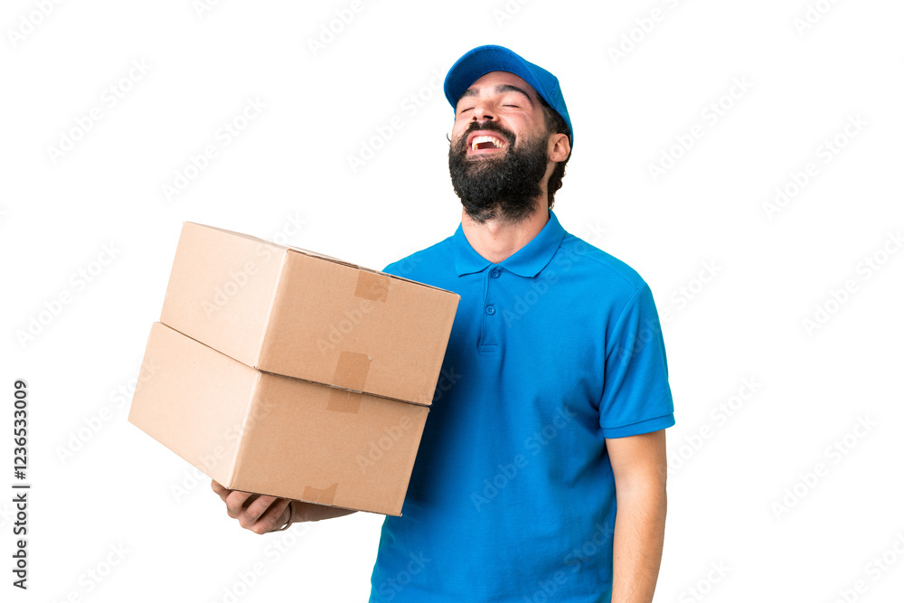 Delivery caucasian man over isolated chroma key background laughing Delivery caucasian man over isolated chroma key background laughing