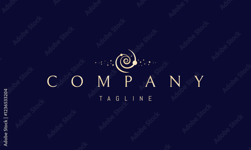 Vector golden logo with an abstract image of a black hole in the form of a whirlpool.