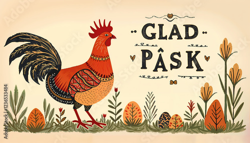 Vintage Easter rooster illustration with 