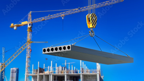 Concrete slab hangs on boom...