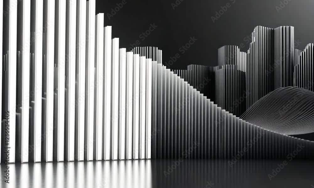 Abstract Black and White Three Dimensional Geometric Columns Background Abstract Black and White Three Dimensional Geometric Columns Background