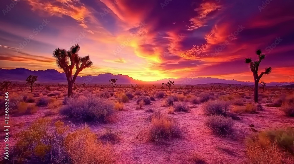 Fiery Sunset over Mojave Desert Landscape Fiery Sunset over Mojave Desert Landscape
