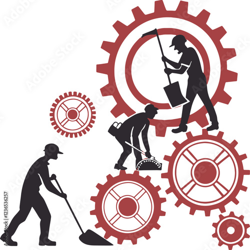 Hard Work and Industry Workers and Gears Illustration