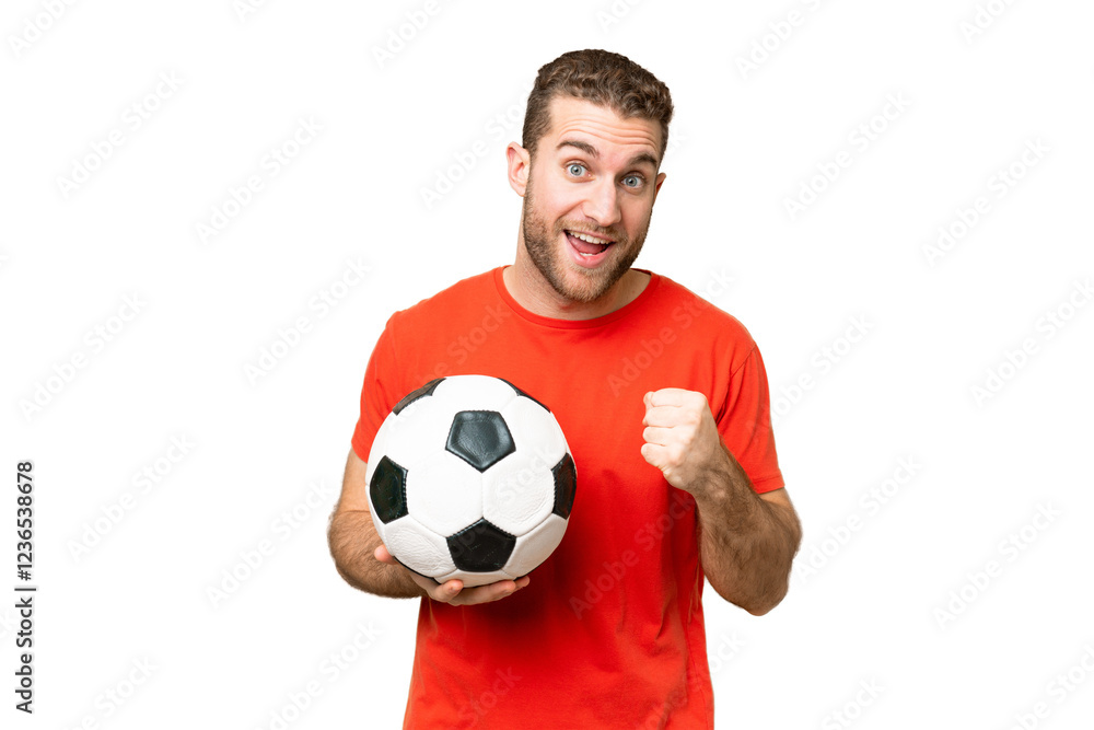Handsome young football player man over isolated chroma key background celebrating a victory in winner position Handsome young football player man over isolated chroma key background celebrating a victory in winner position