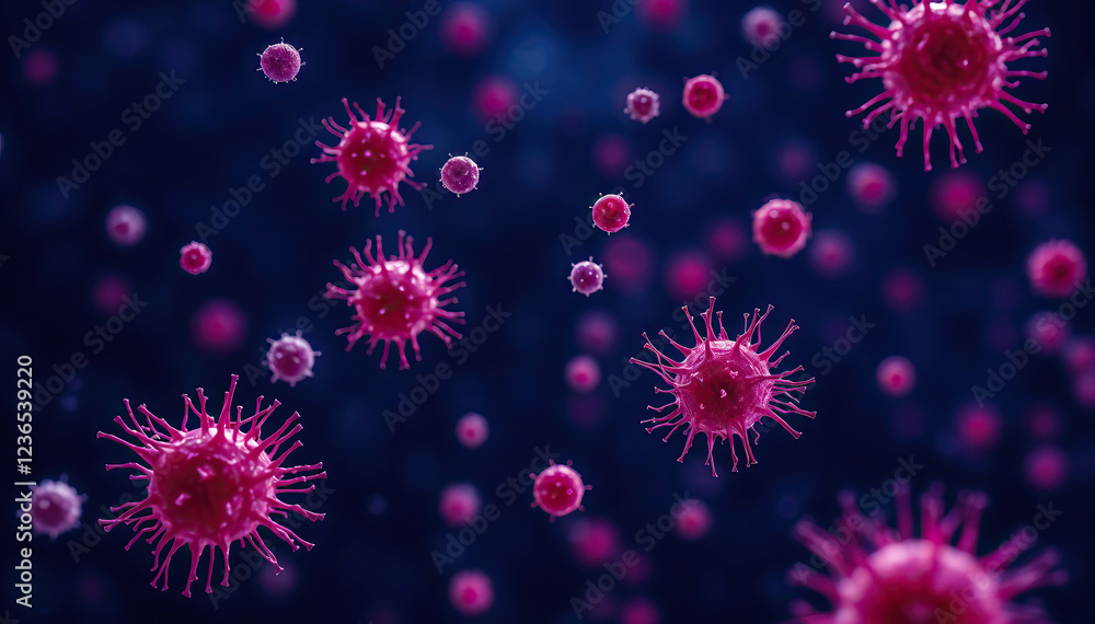 Obraz premium Microscopic view of numerous viruses pathogens similar entities in dark background Illustrative representation of viral infection disease