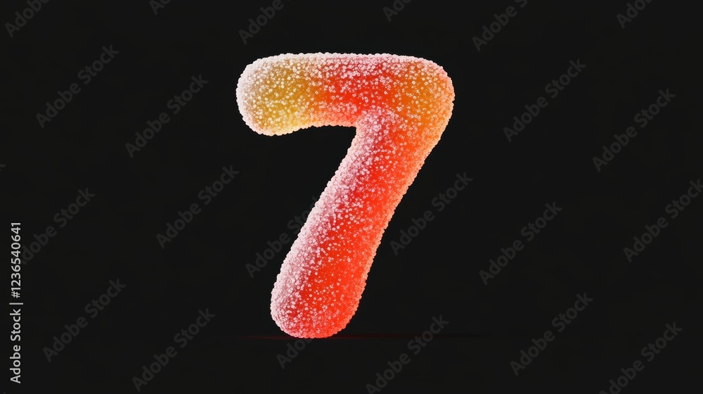 3D rendering of a Number 7 made of Jelly candy confectionery sweets on black background minimalist artwork simple and clean 3D rendering of a Number 7 made of Jelly candy confectionery sweets on black background minimalist artwork simple and clean