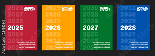 2025 2026 2027 2028 corporate annual report cover set, timeline poster template, business strategy presentation template