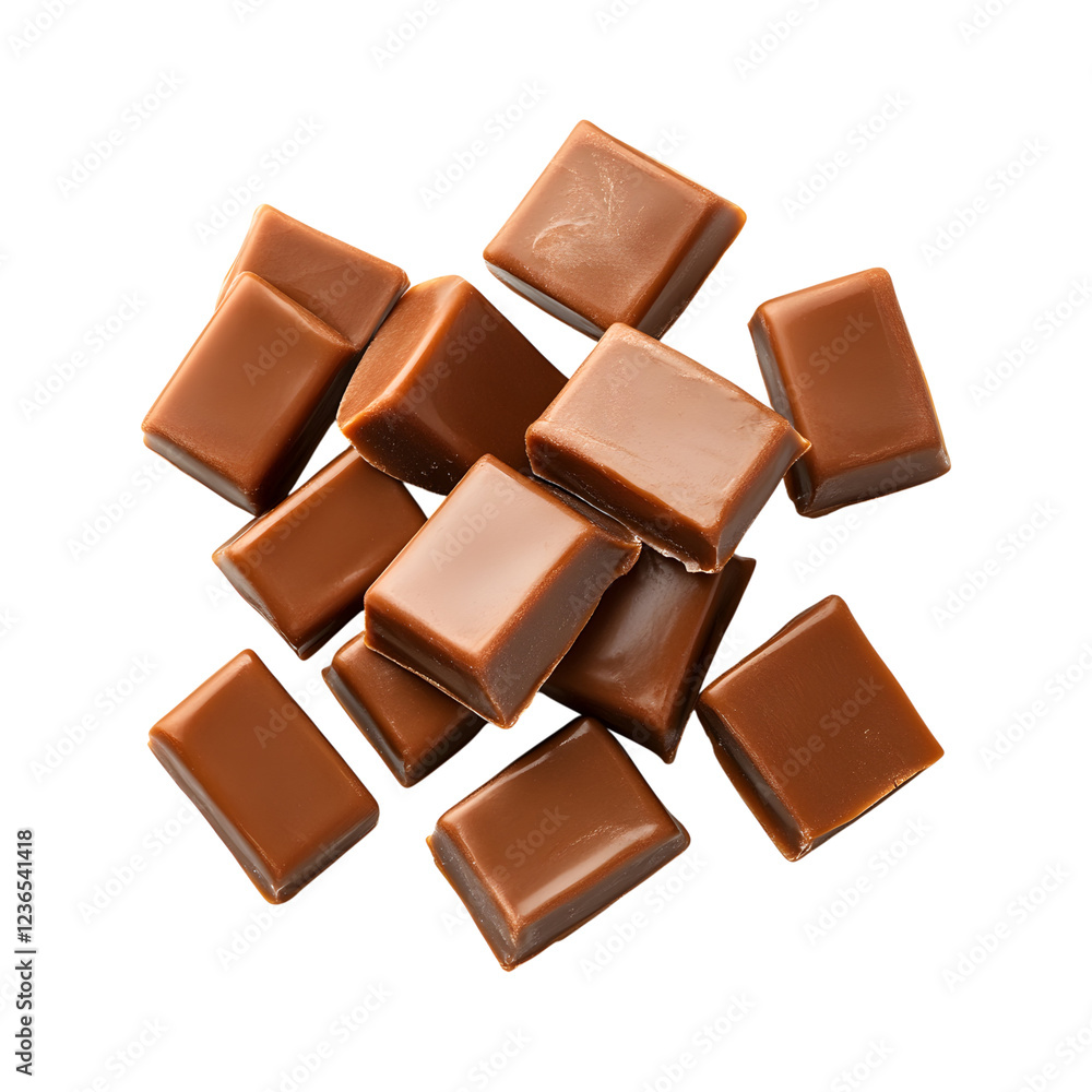 Sugar-Free Caramel Chews Pile of Chocolate Isolated on Transparent Background Sugar-Free Caramel Chews Pile of Chocolate Isolated on Transparent Background