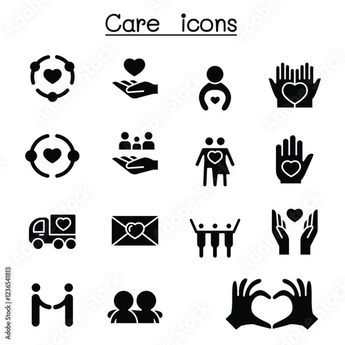 Care, Charity, Kindness icon set in thin line style