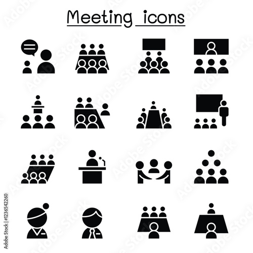Meeting & Conference icon set in thin line style