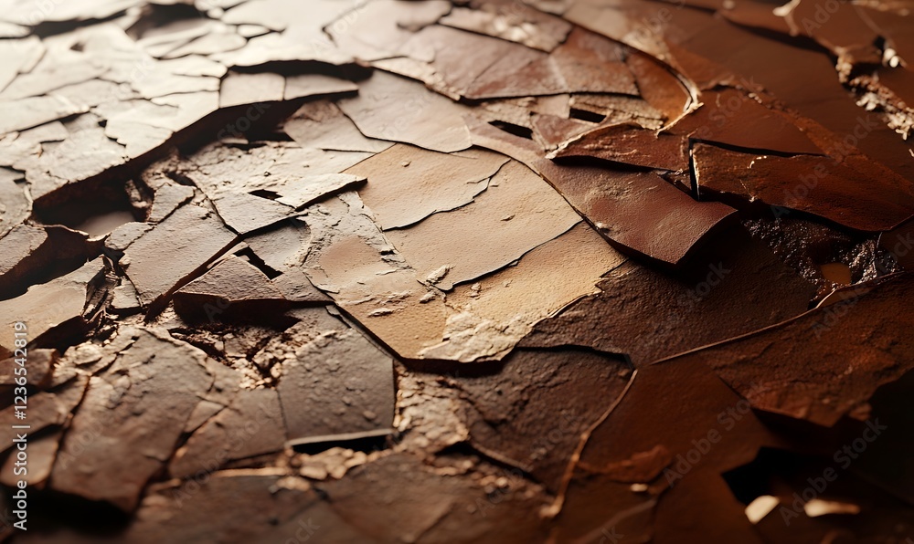 Fototapeta premium Cracked dark chocolate texture close-up; food background