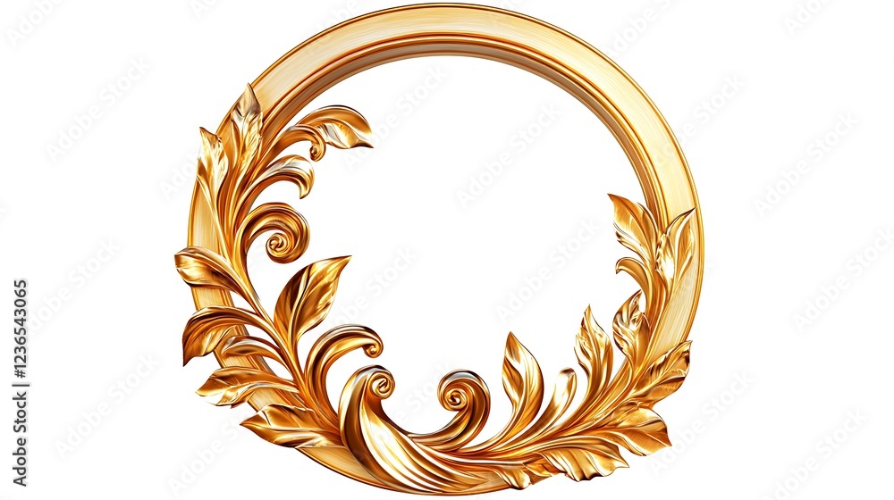 Antique baroque gold wooden round picture frame isolated on transparent background. Decorative elegant luxury frame design, rococo style. PNG, cutout.