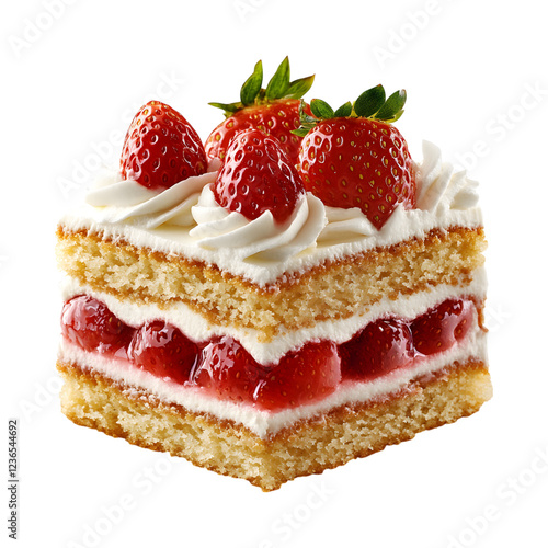 Strawberry Shortcake with Strawberries and Whipped Cream Isolated on Transparent Background
