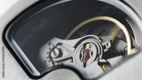 Wallpaper Mural Closeup back view of luxury swiss watch with open mechanism. Golden clock gears running with zoom out effect Torontodigital.ca