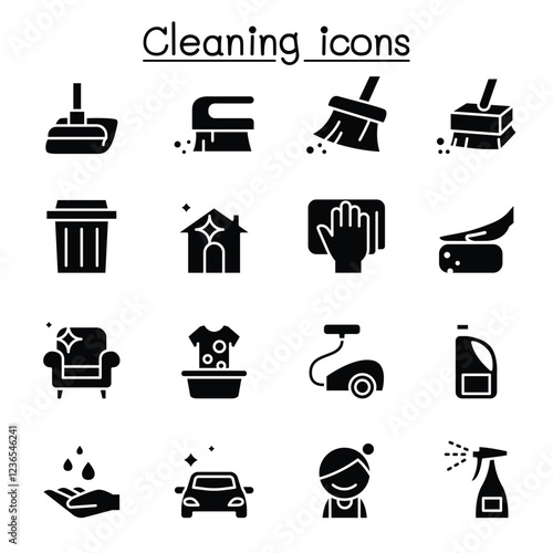 Cleaning & Hygiene icon set in thin line style