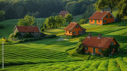 Wallpaper Mural A peaceful village surrounded by green fields in 4K  HD 8K wallpaper Photographic Image Torontodigital.ca