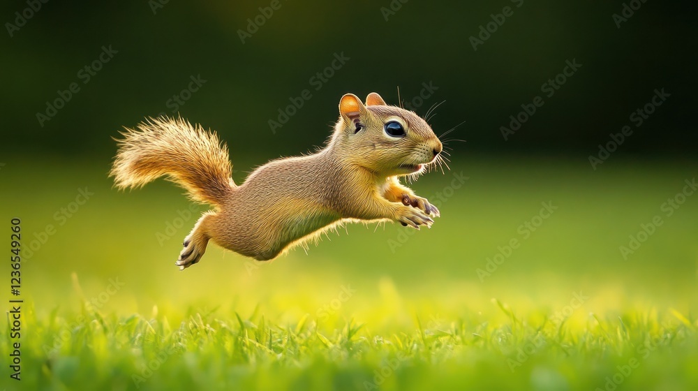 Obraz premium Leaping Chipmunk: A Moment of Wildlife Grace