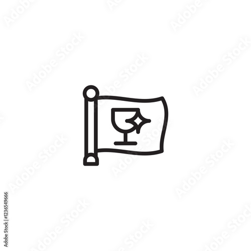 A flag displaying a trophy icon with a sparkle. Represents claiming victory, a symbol of achievement, or marking a successful milestone.