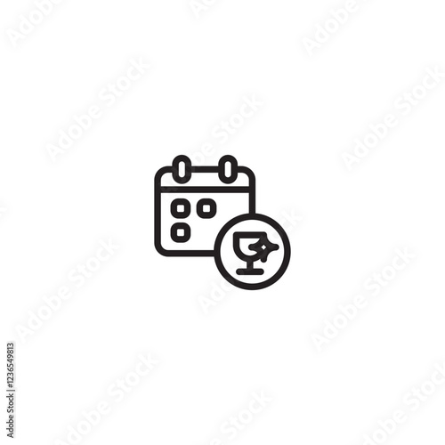 A calendar icon with a circular notification attached, displaying a trophy icon with a sparkle. Represents a scheduled award ceremony, a reminder for an achievement event, or marking a significant dat