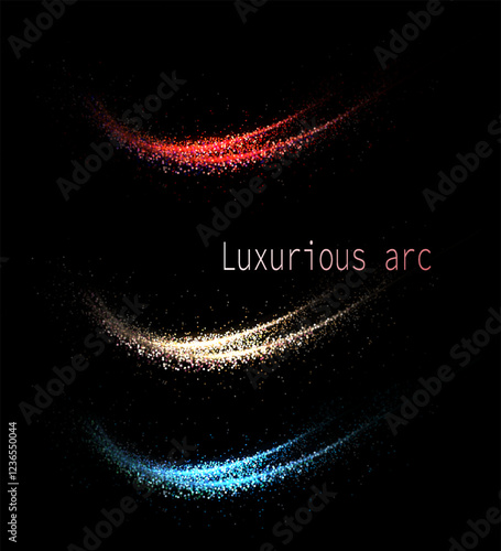 Multicolored arches with tinsel on black background, isolated design element.
