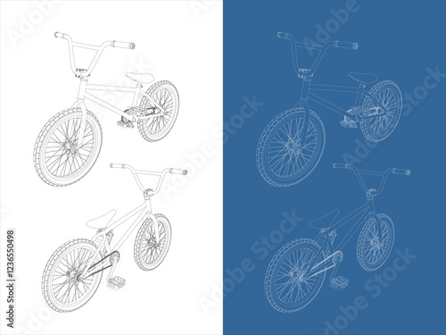 BMX Bicycle Sketch illustration vector line drawing with Blueprint Style isolated on transparent background