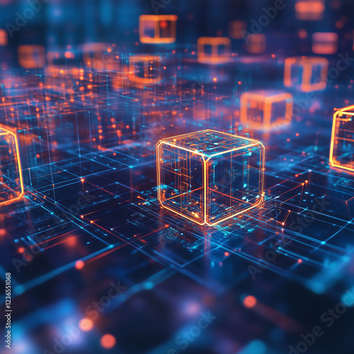 Futuristic metaverse digital cubes blocks technology network connection concept