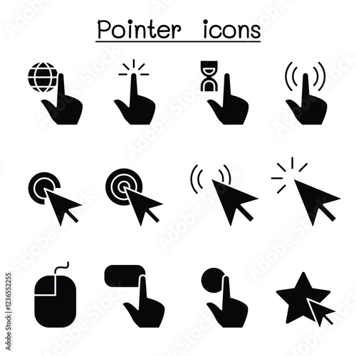 Cursor , Pointer, Click , Arrow , Finger icon set in thin line style