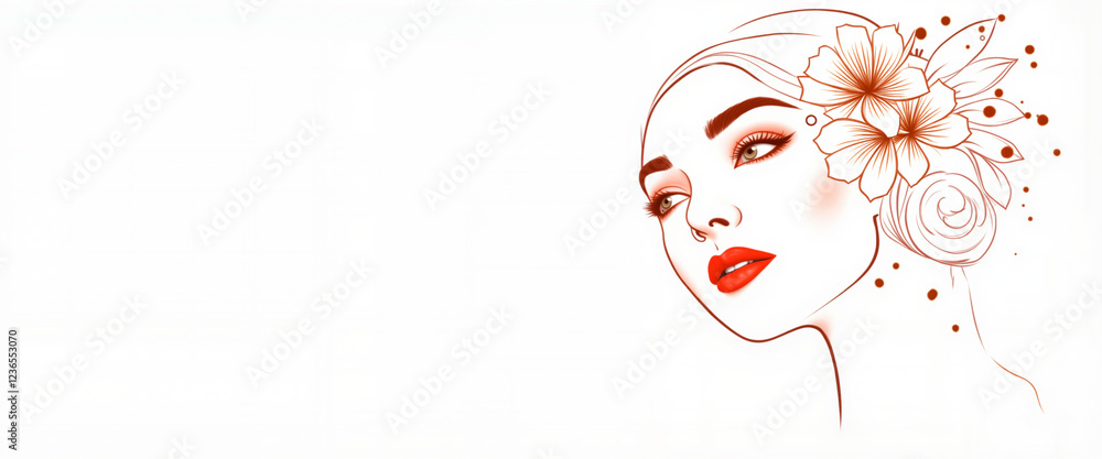 Elegant woman with floral accents in minimalist line art, artistic design Elegant woman with floral accents in minimalist line art, artistic design