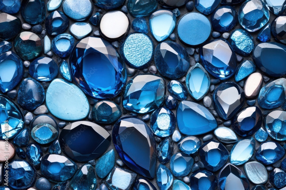 Collection of deep blue gemstones and crystals arranged artistically, enhancing their precious nature with ambient light Collection of deep blue gemstones and crystals arranged artistically, enhancing their precious nature with ambient light