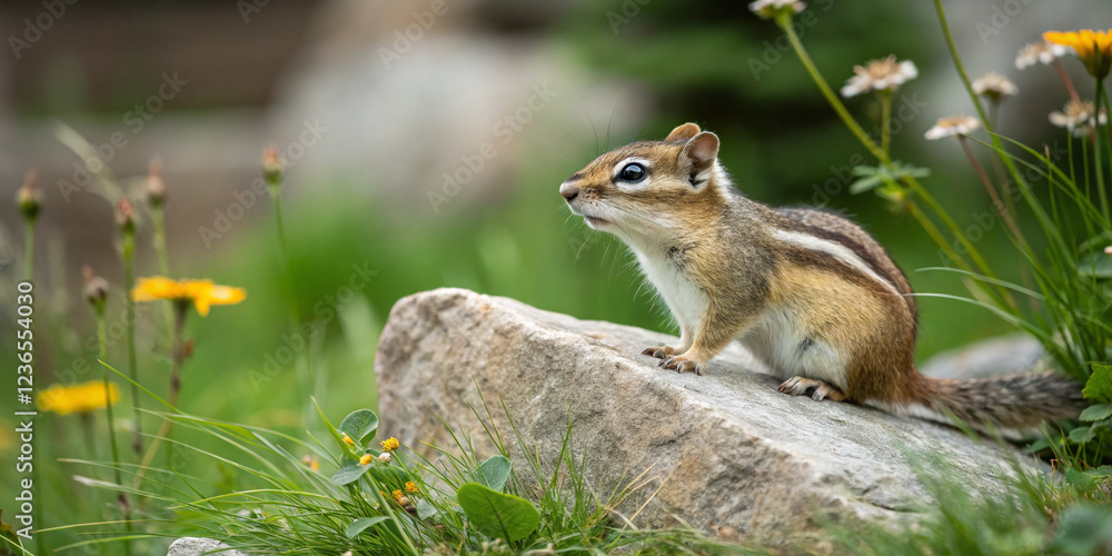 Charming Chipmunk Relaxing on a Rock in a Zoo Setting Under the Summer Sun Charming Chipmunk Relaxing on a Rock in a Zoo Setting Under the Summer Sun