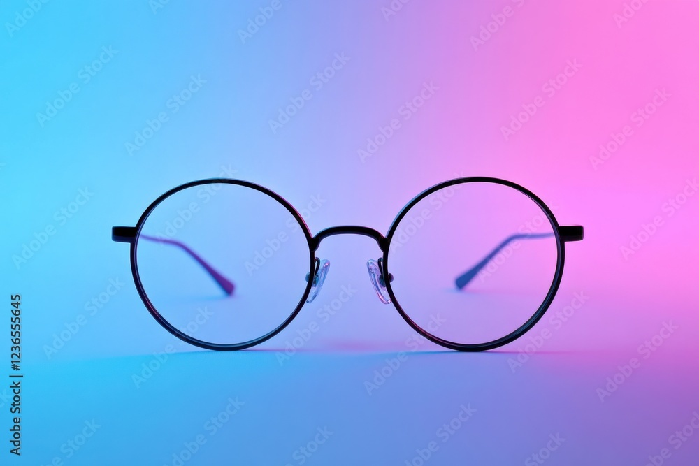 Fototapeta premium Stylish round glasses illuminated with vibrant lighting creating a captivating effect