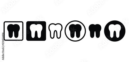 tooth dental healtcare icon symbol sign vector design black white color illustration sets