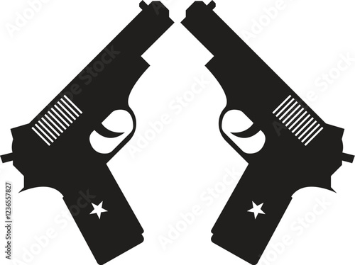 double crossed two hand gun pistol gun on white vector background 