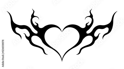 Neo Tribal Tattoos, Isolated Y2K Heart graphic elements, Grunge, Death Metal illustration, Trendy decoration elements, Editable stock