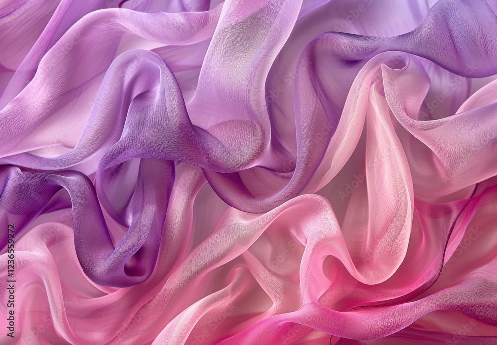 Fototapeta premium Flowing pink and purple translucent fabric creating a soft and dreamy texture