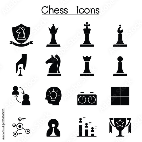 Chess icon set in thin line style