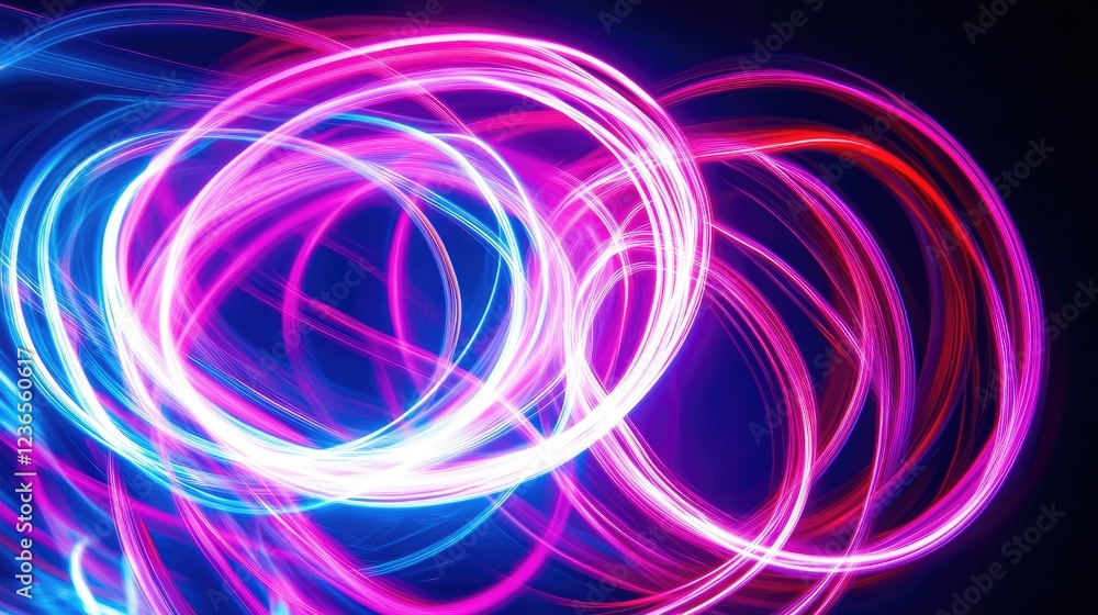 Abstract swirling neon light trails in a dark background Abstract swirling neon light trails in a dark background