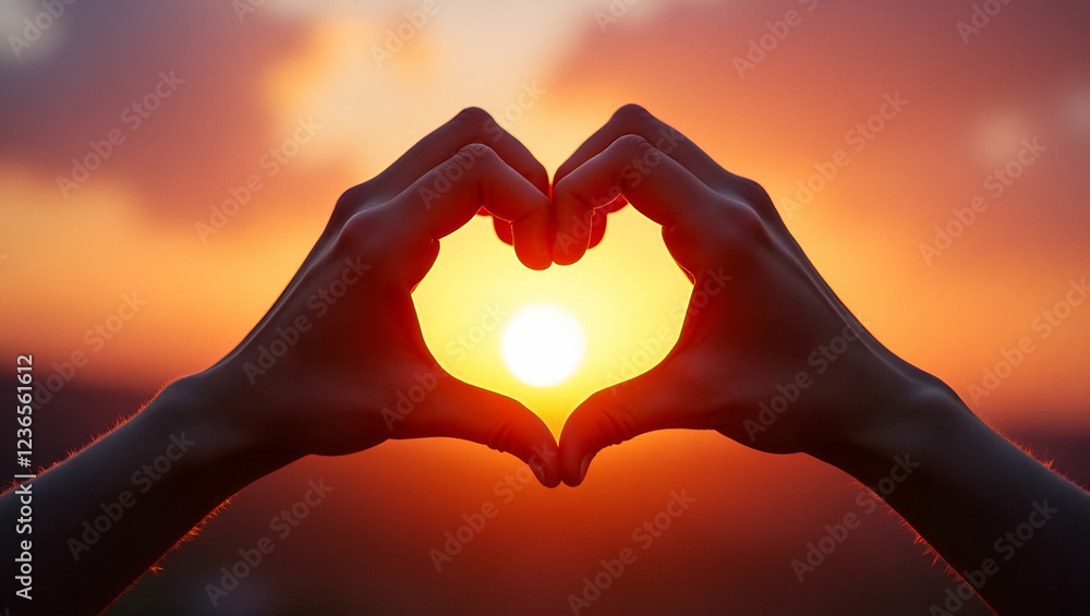 Hands Forming Heart Shape Against Sunset with Forest Silhouette
Hands Forming Heart Shape Against Sunset with Forest Silhouette