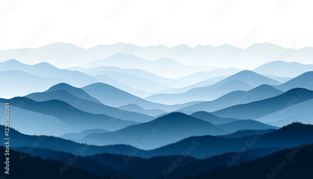Obraz premium Abstract Mountain Landscape with Blue Gradient, Minimalist Design, Smooth Curves, and Clean Lines