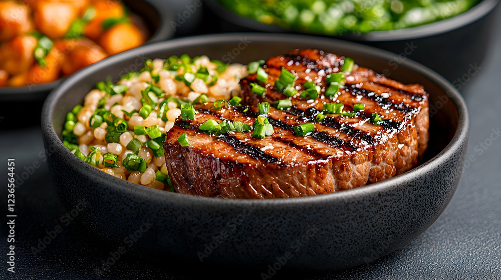 Grilled steak, brown rice, and greens bowl Grilled steak, brown rice, and greens bowl