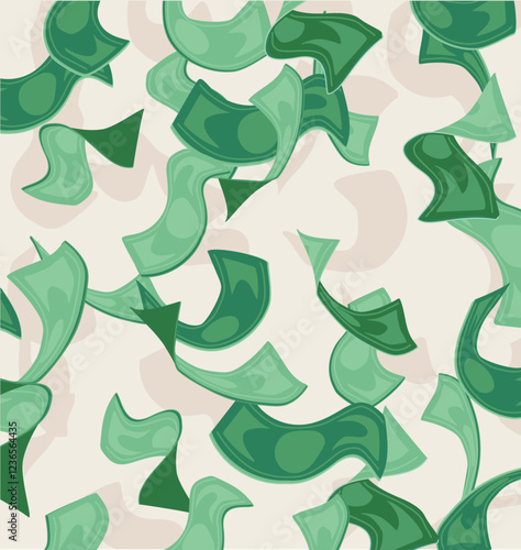 Flying cartoon banknotes, dollar cash money bills, falling and swirling green banknotes of usd currency. Vector money rain shower, business success, lottery and casino game prize concept on white back