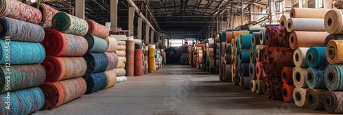 Carpet Warehouse: A Colorful Panorama of Rolled Carpets photo