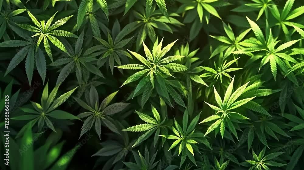 Vibrant green cannabis plants illuminated by natural sunlight in a lush garden setting during the daytime Vibrant green cannabis plants illuminated by natural sunlight in a lush garden setting during the daytime
