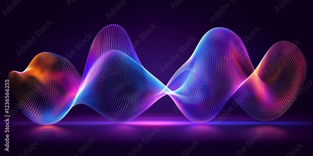 Fototapeta premium Colorful Abstract Wave Design on Black Background, Smooth Lines of Colored Particles in Motion