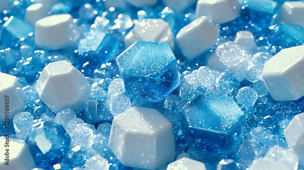 Blue and white ice crystals close-up, refreshing background. Blue and white ice crystals close-up, refreshing background.