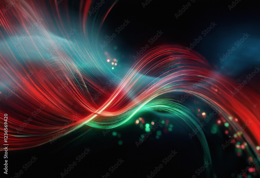 Abstract sci-fi background featuring a double exposure effect. Intertwined red and teal light streaks create a dynamic, flowing composition. Glowing particles add depth. Abstract sci-fi background featuring a double exposure effect. Intertwined red and teal light streaks create a dynamic, flowing composition. Glowing particles add depth.