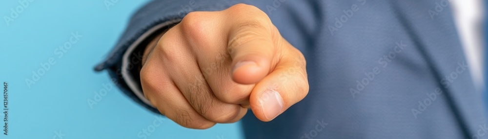 Hand gesture of a businessman pointing directly at the viewer, symbolizing authority, engagement, and communication in a professional setting Hand gesture of a businessman pointing directly at the viewer, symbolizing authority, engagement, and communication in a professional setting